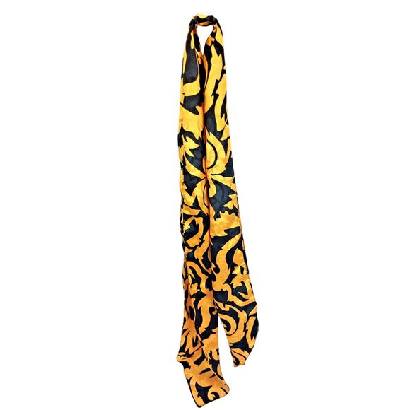 Women's Boho Abstract Geometric Print Scarf 60" Gold Black Pointed Ends - Picture 1 of 5